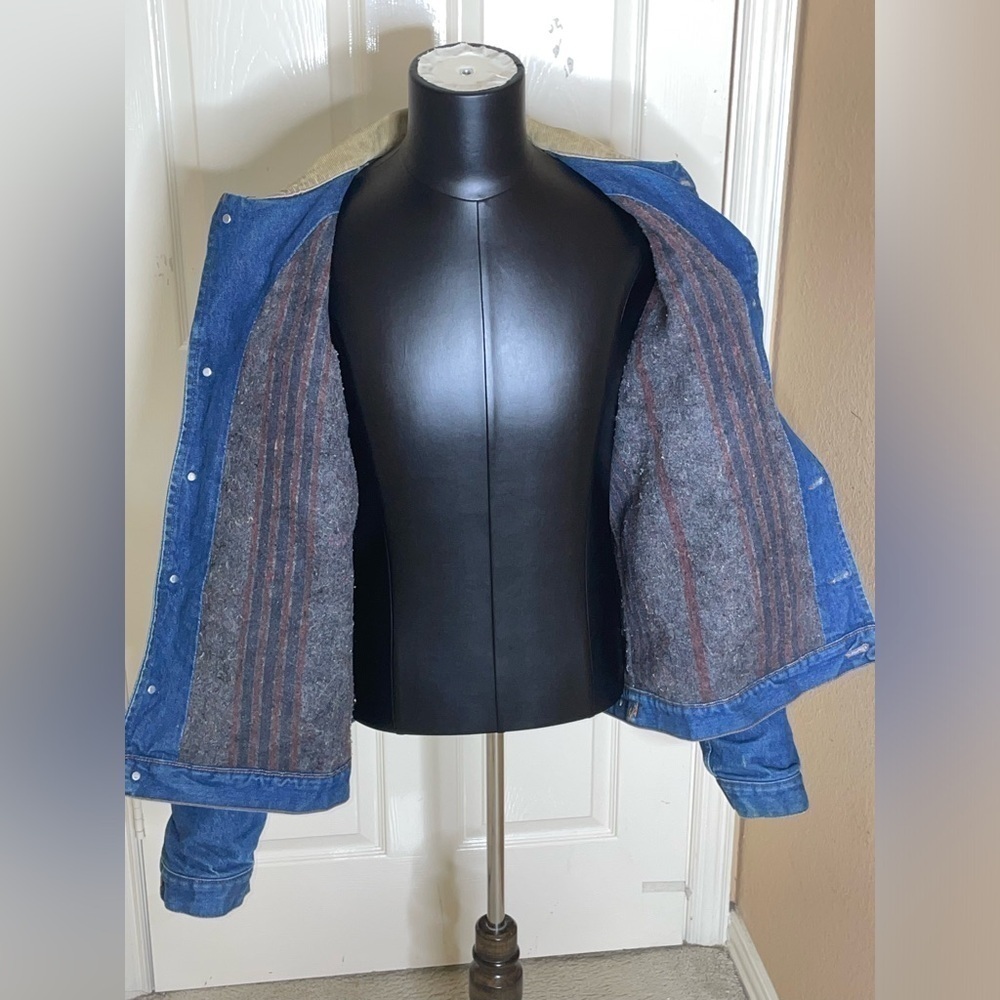 Vtg Wrangler Western Denim Jacket Sz 46L Blanket Lined Corduroy Collar 74260PW - Picture 5 of 11
